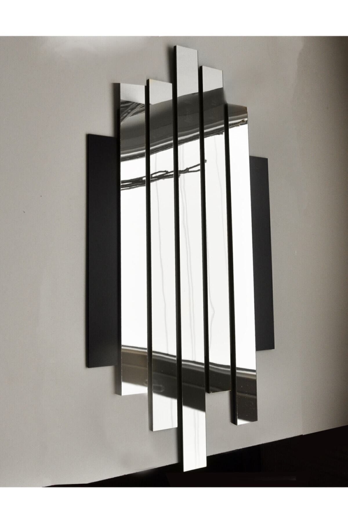 Mdf Üzeri Aynalı Pleksi Asimetrik Tablo Siyah Gümüş